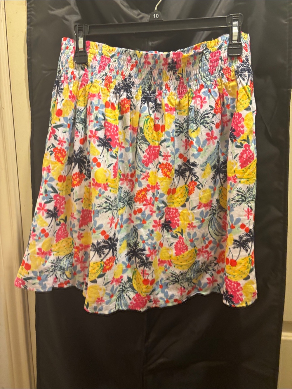 LOFT Tropical Floral & Pineapple Smocked Mini Skirt - Yellow Pink Blue